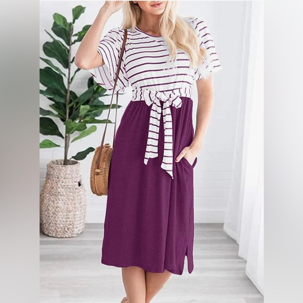 It Has Pockets!! Purple and White Striped Dress